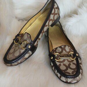Coach est. 1941 Loafers brown canvas  logo gold finish inside women's size 9.5B,